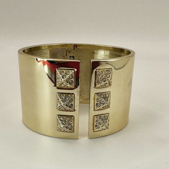Victoria's Secret gold tone and rhinestone wide bangle bracelet - Picture 1 of 7